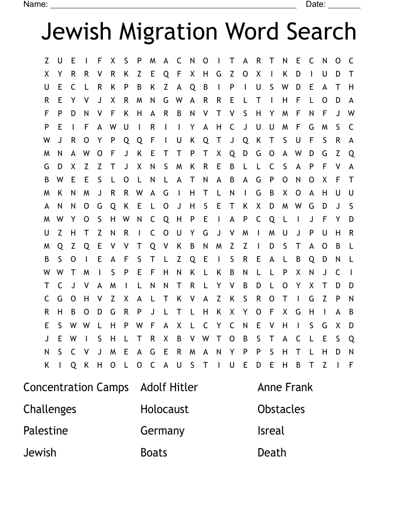 Jewish Migration Word Search