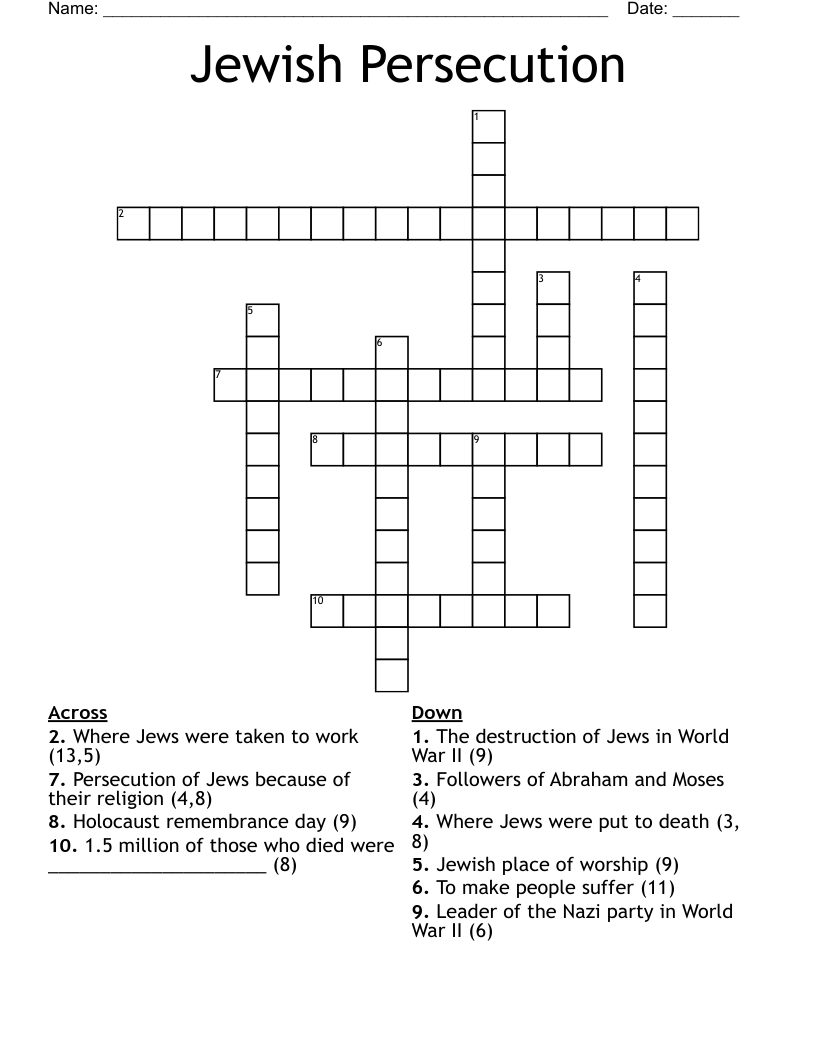 Jewish Persecution Crossword