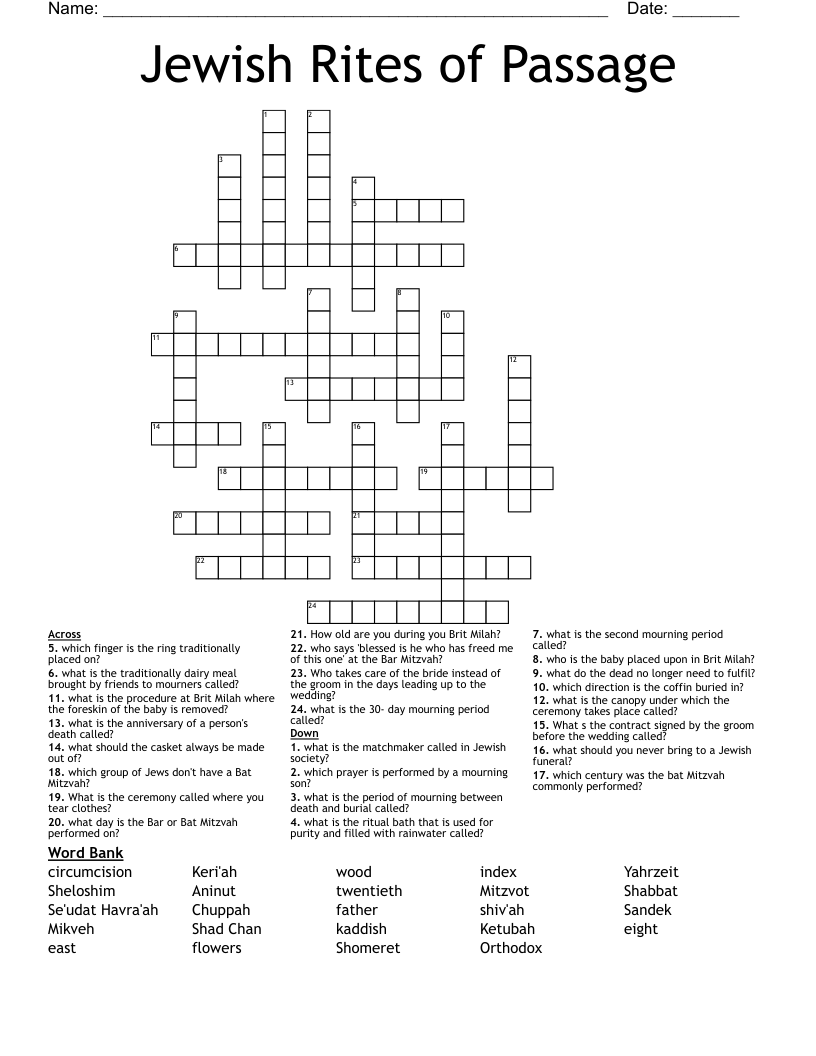 Jewish Rites of Passage Crossword