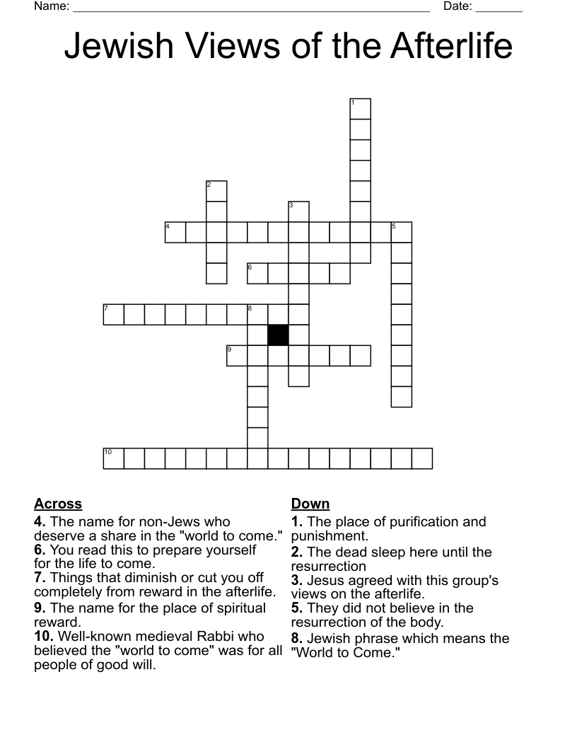 Jewish Views of the Afterlife Crossword