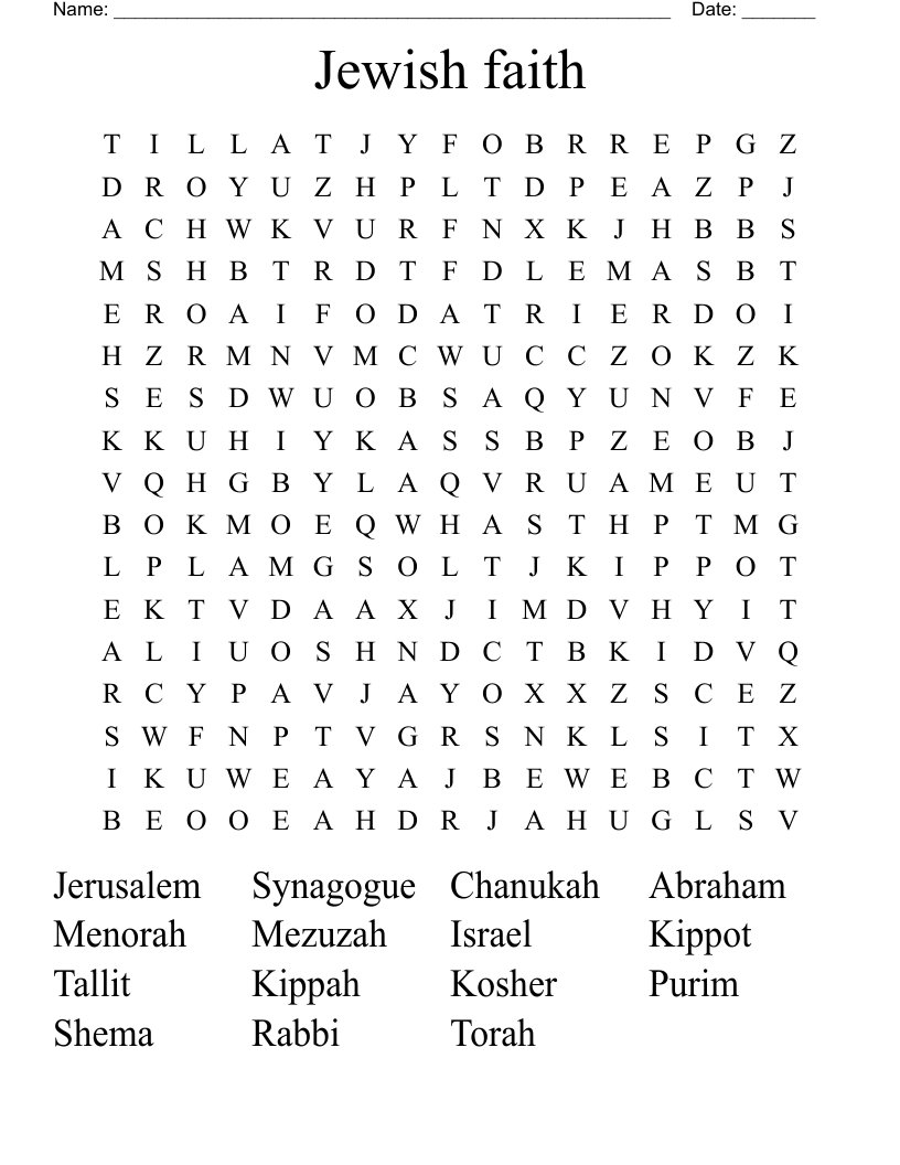 Jewish faith Word Search