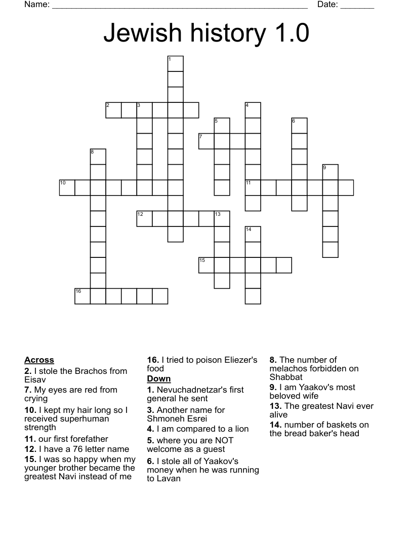 Jewish history 1.0 Crossword