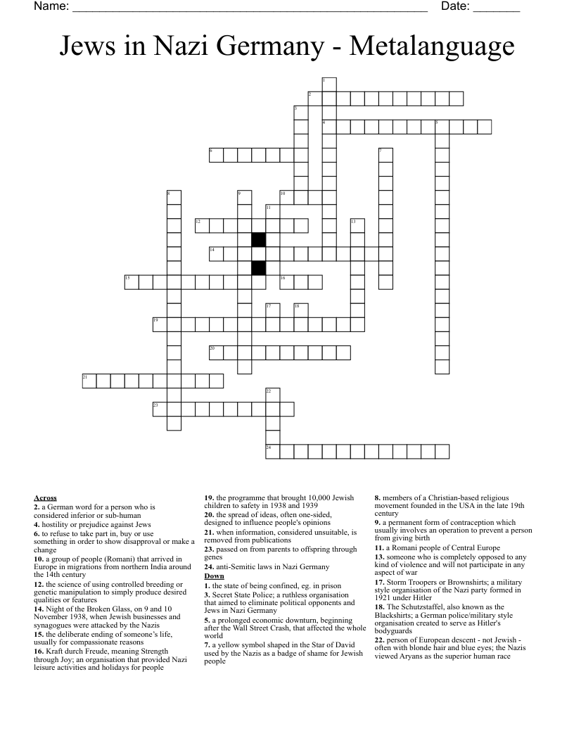 Jews in Nazi Germany - Metalanguage Crossword