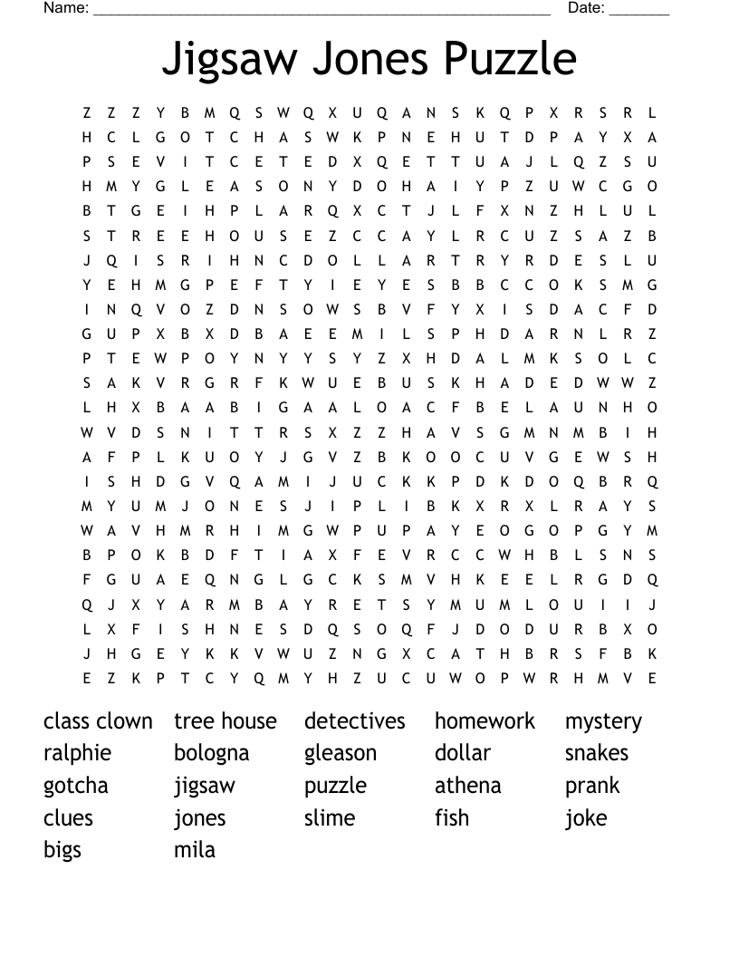 Jigsaw Jones Puzzle Word Search