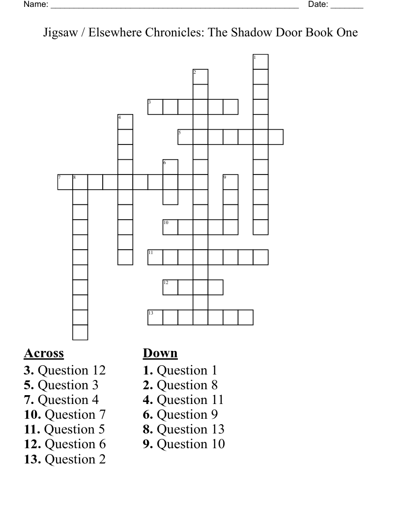 Jigsaw /  Elsewhere Chronicles: The Shadow Door Book One Crossword