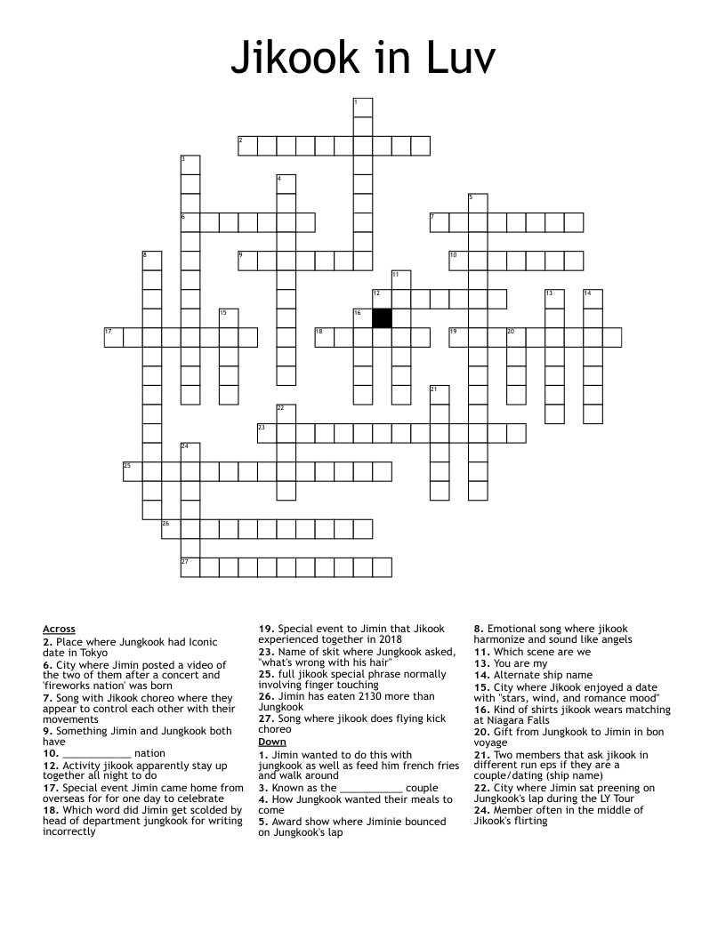 Jikook in Luv Crossword