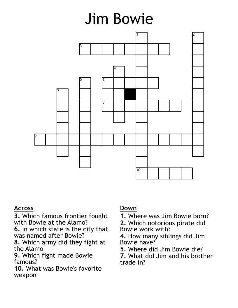 Jim Bowie Crossword