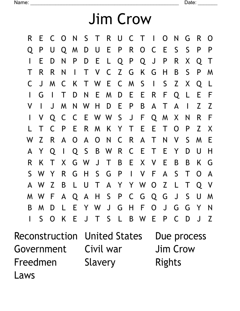 Jim Crow  Word Search