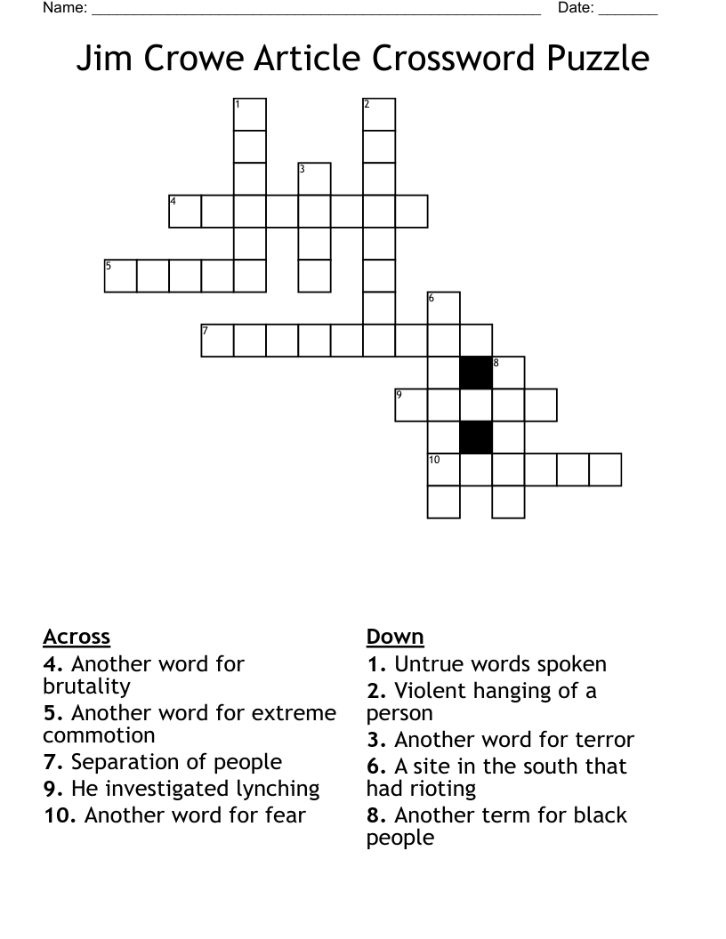Jim Crowe Article Crossword Puzzle