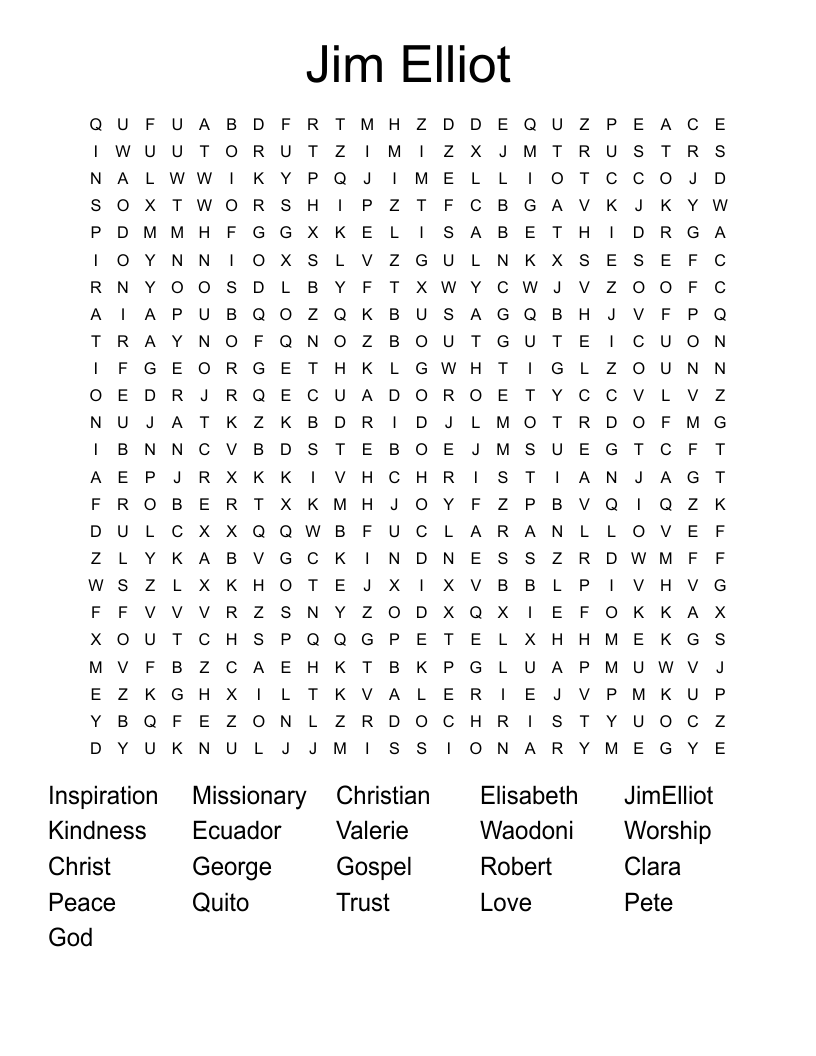 Jim Elliot Word Search