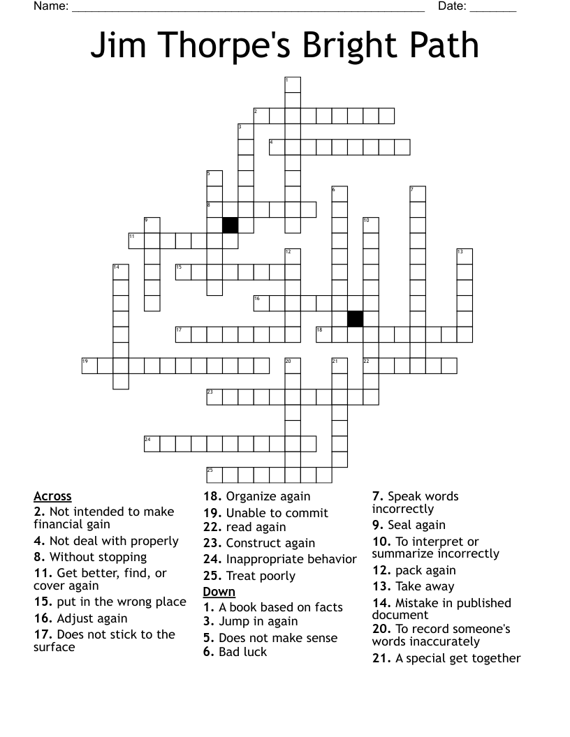 Jim Thorpe's Bright Path Crossword