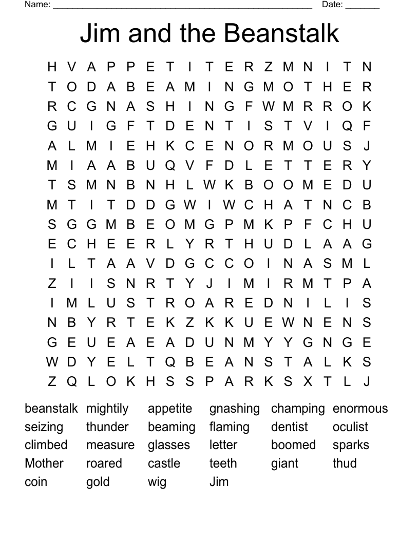Jim and the Beanstalk Word Search