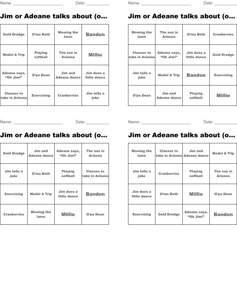 Jim or Adeane talks about (or does)... Bingo Cards