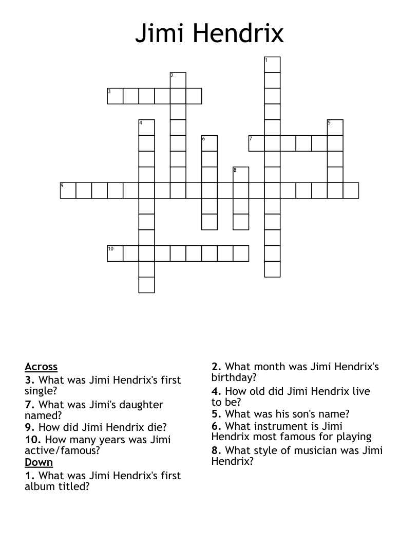 Jimi Hendrix Crossword