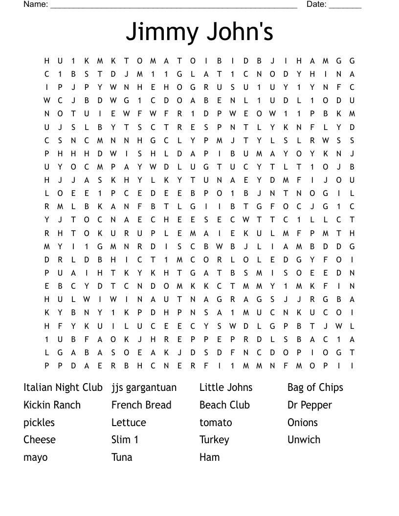 Jimmy John's Word Search