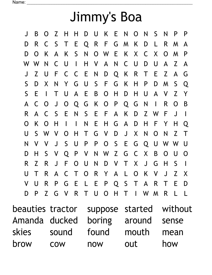 Jimmy's Boa Word Search