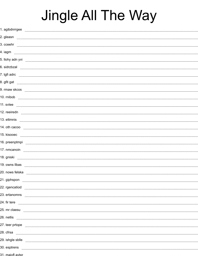 Jingle All The Way Word Scramble