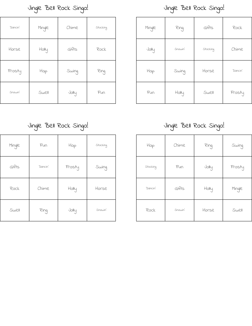 Jingle Bell Rock Singo! Bingo Cards