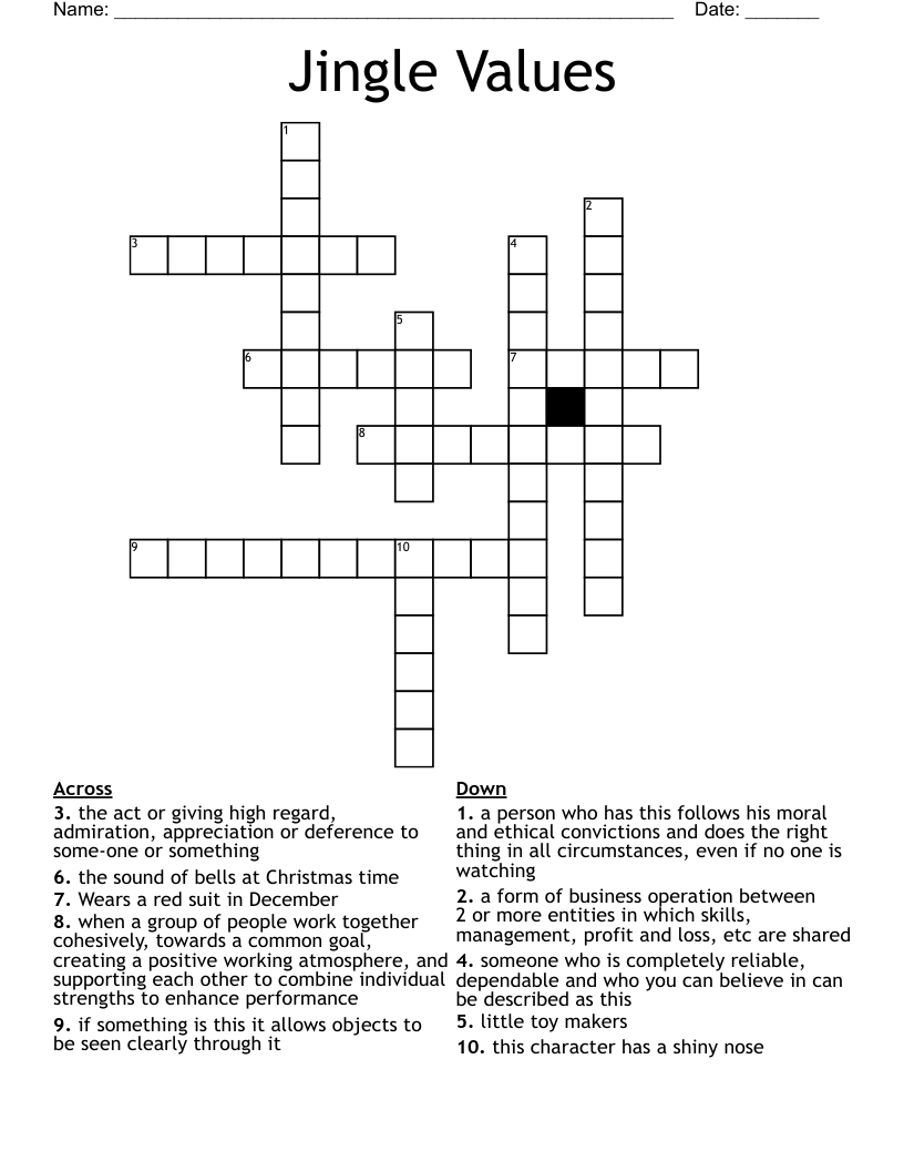 Jingle Values Crossword