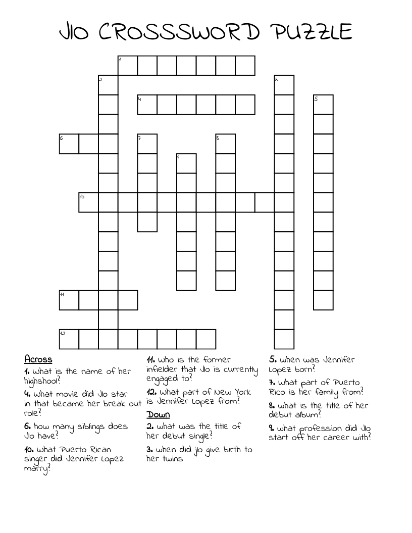 JlO CROSSSWORD PUZZLE Crossword