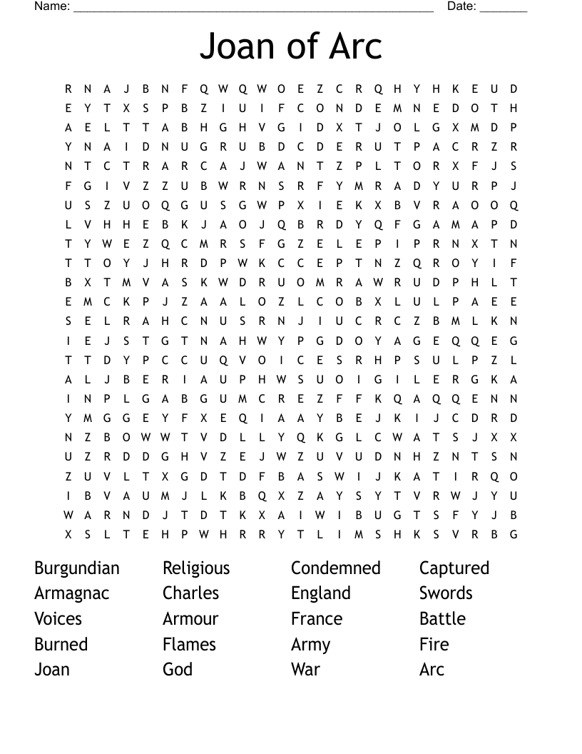 Joan of Arc Word Search