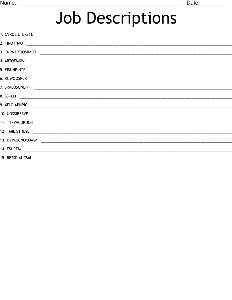 Job Descriptions Word Scramble