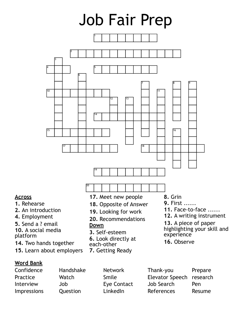 Job Fair Prep Crossword