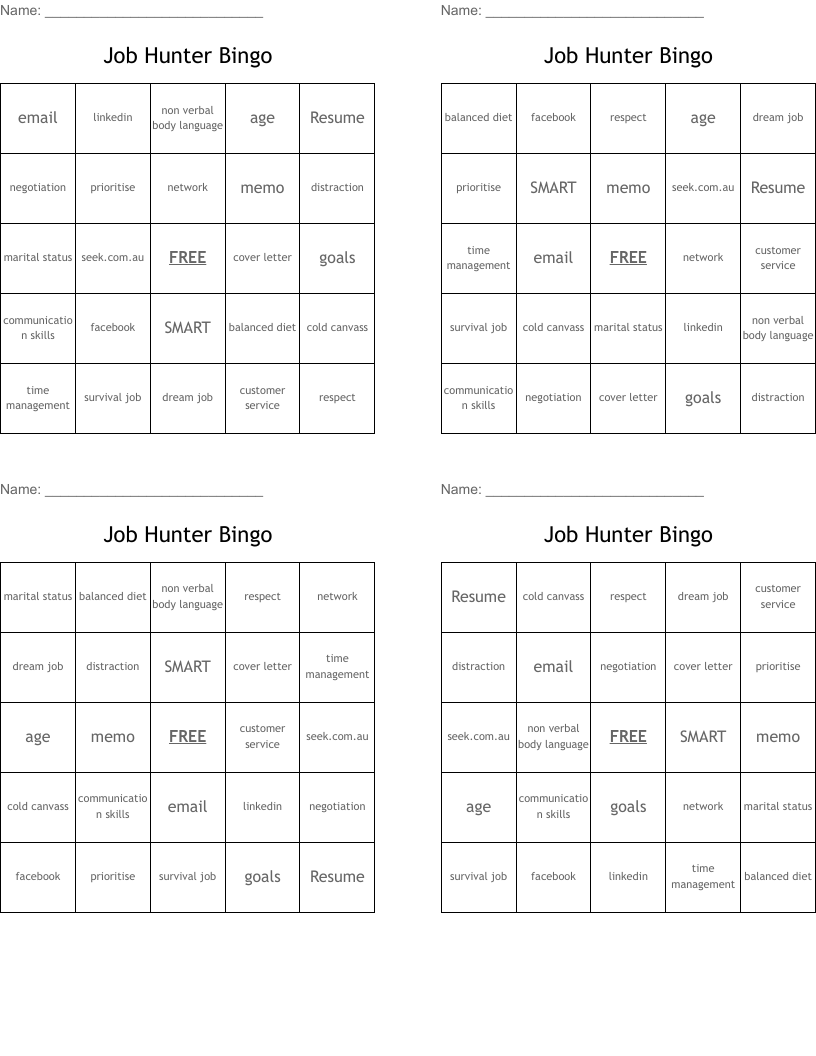 Job Hunter Bingo