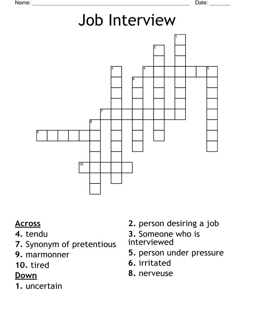 Job Interview Crossword