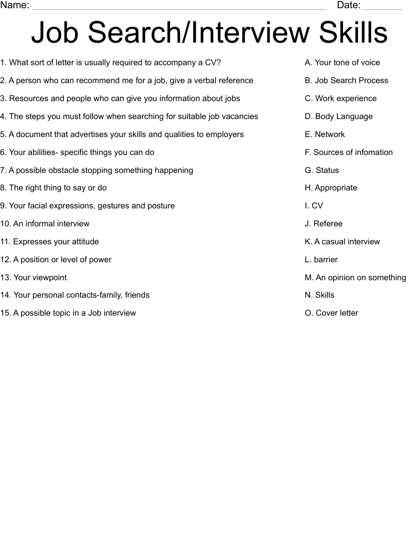 Job Search/Interview Skills Worksheet