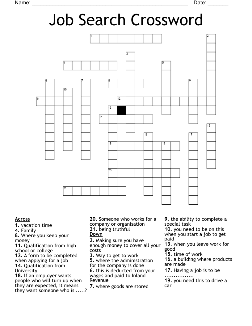 Job Search Crossword