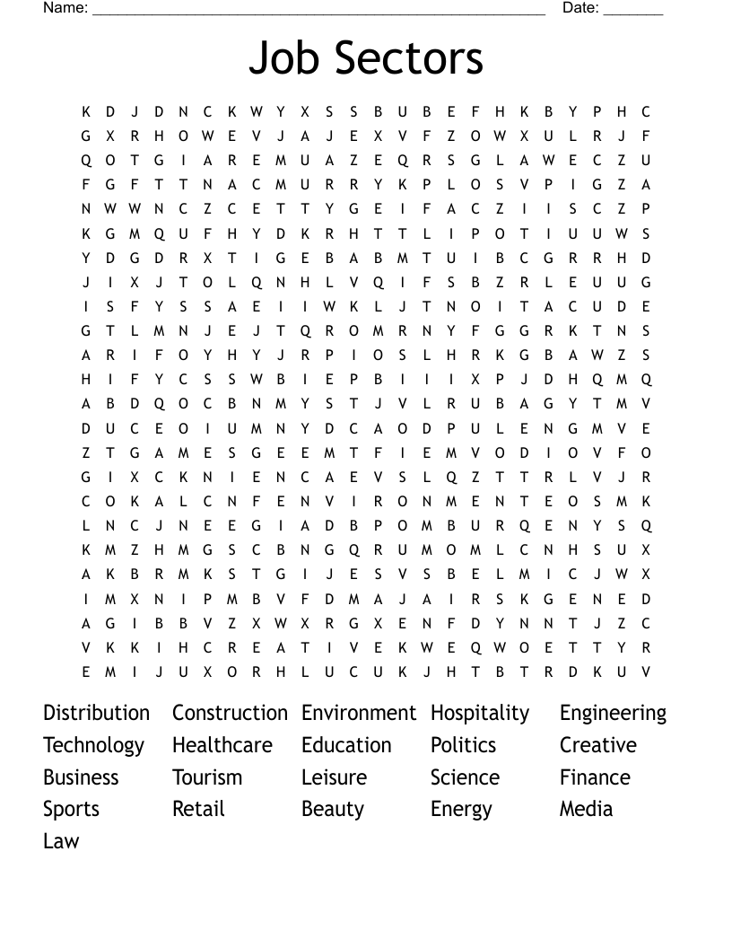 Job Sectors Word Search