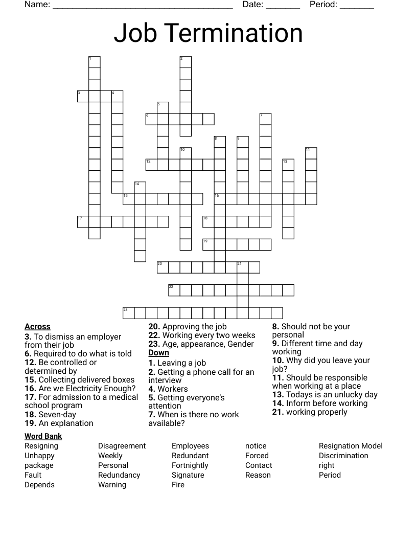 Job Termination Crossword