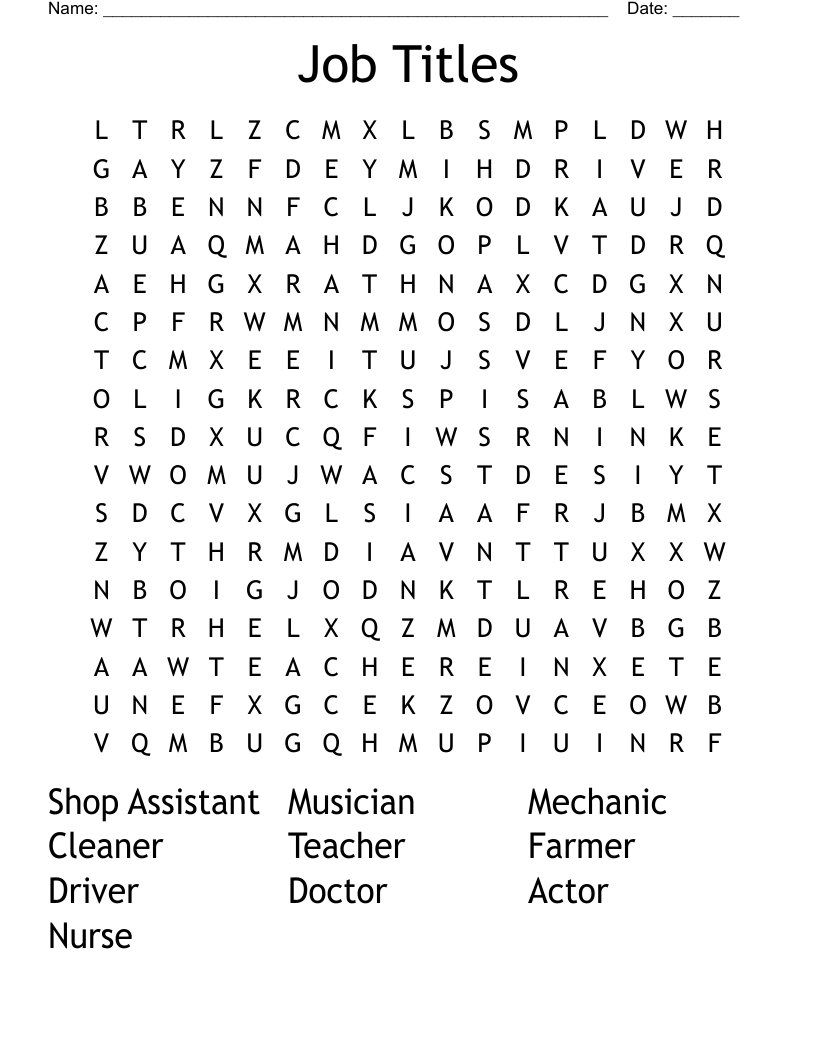 Job Titles Word Search