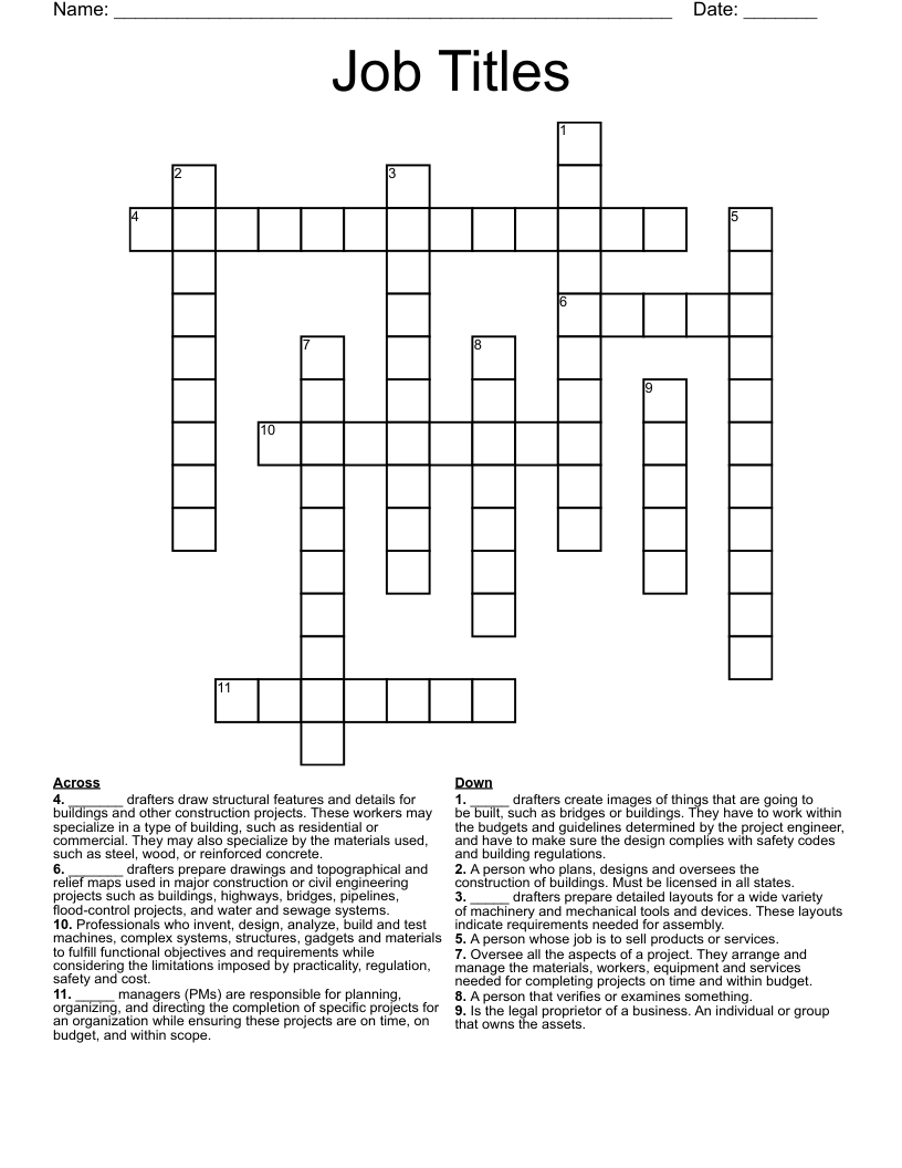 Job Titles Crossword