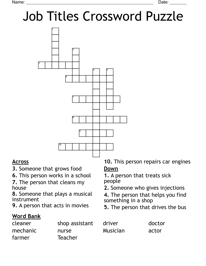 Job Titles Crossword Puzzle