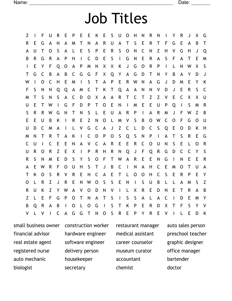 Job Titles  Word Search