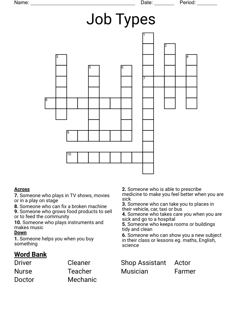 Job Types Crossword