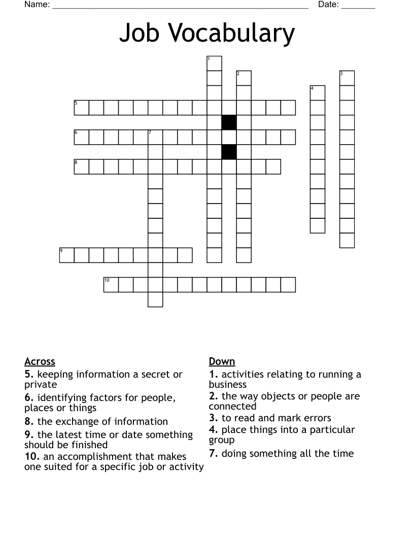 Job Vocabulary Crossword