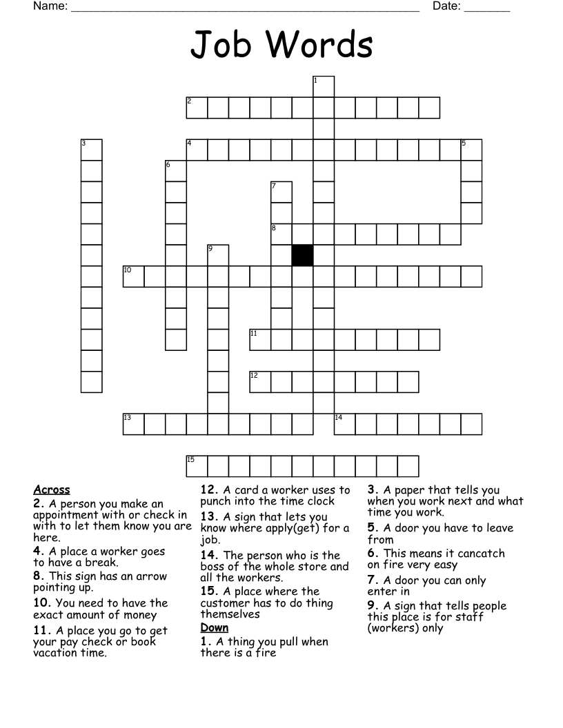Job Words Crossword