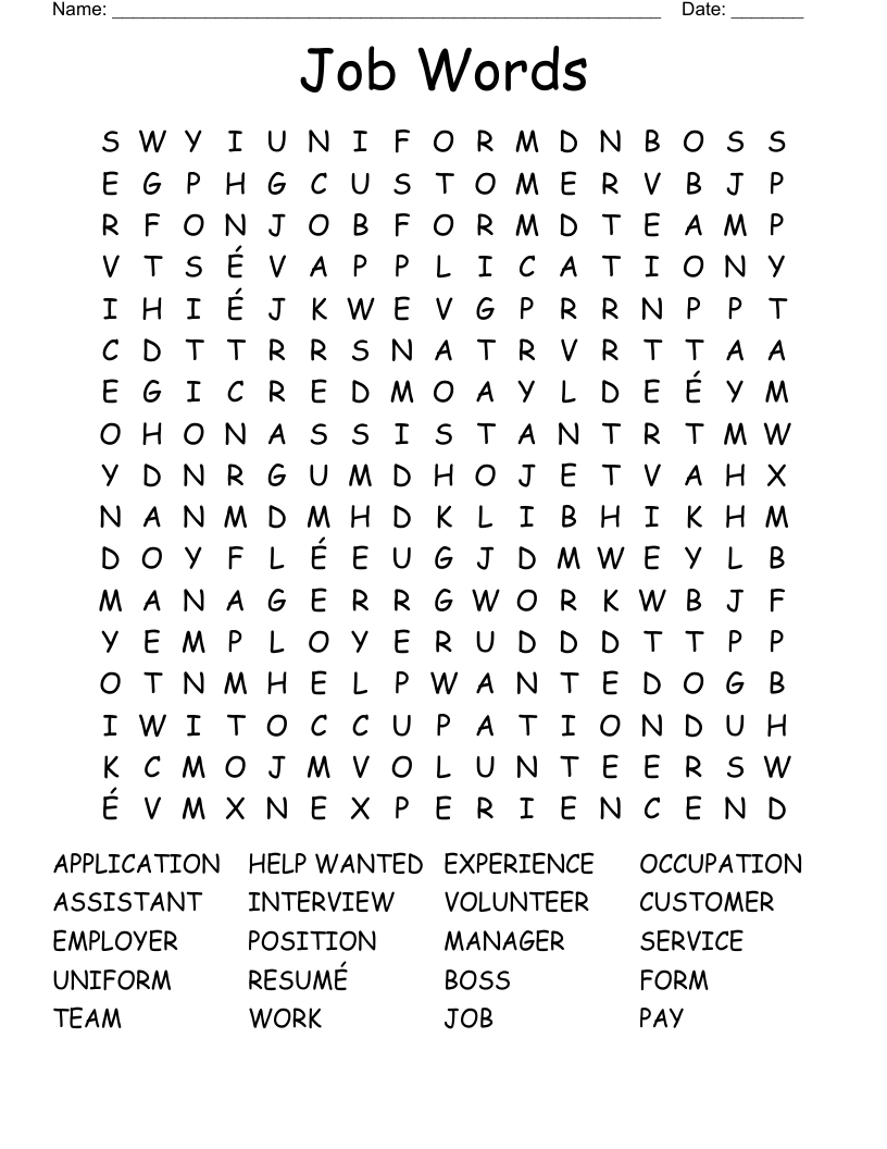 Job Words Word Search