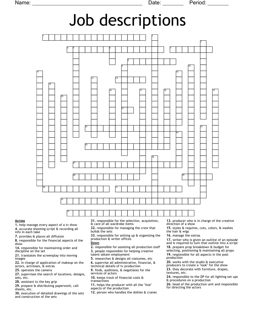 Job descriptions Crossword