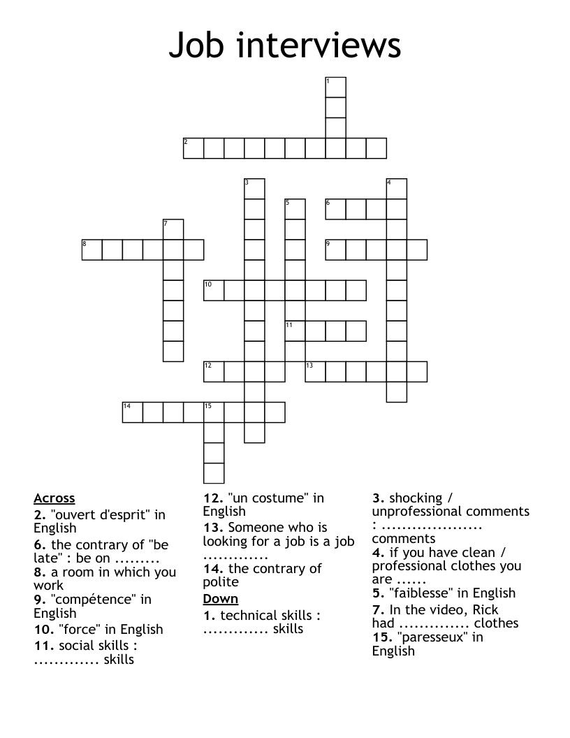 Job interviews Crossword