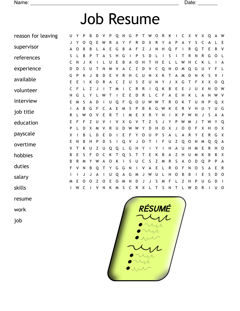 Job Resume  Word Search