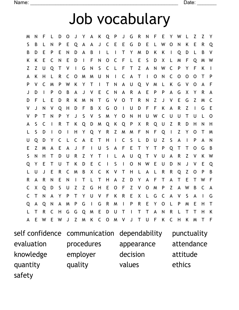 Job vocabulary Word Search