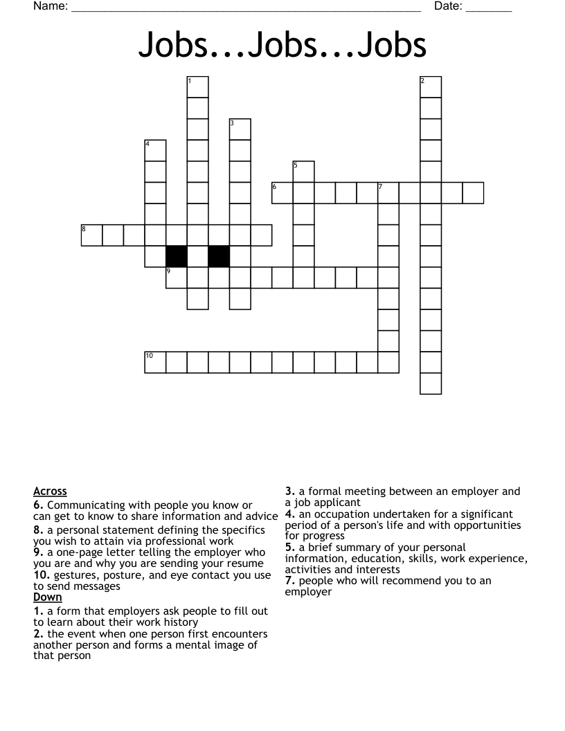 Jobs...Jobs...Jobs Crossword