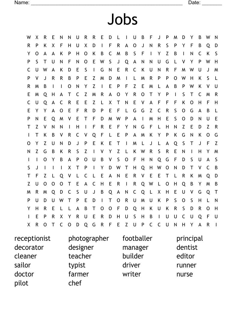 Jobs Word Search