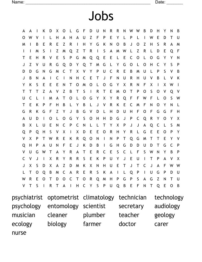 Jobs Word Search