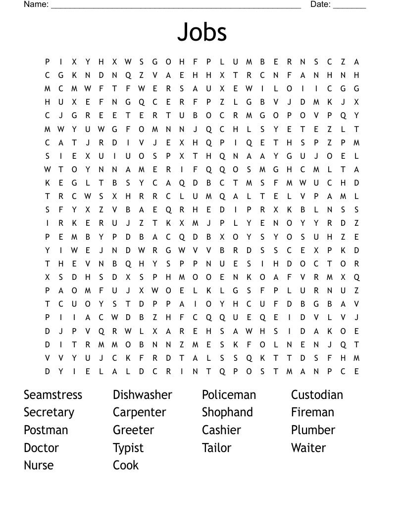 Jobs Word Search