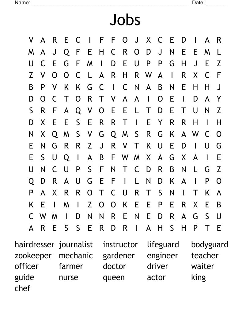 Jobs Word Search